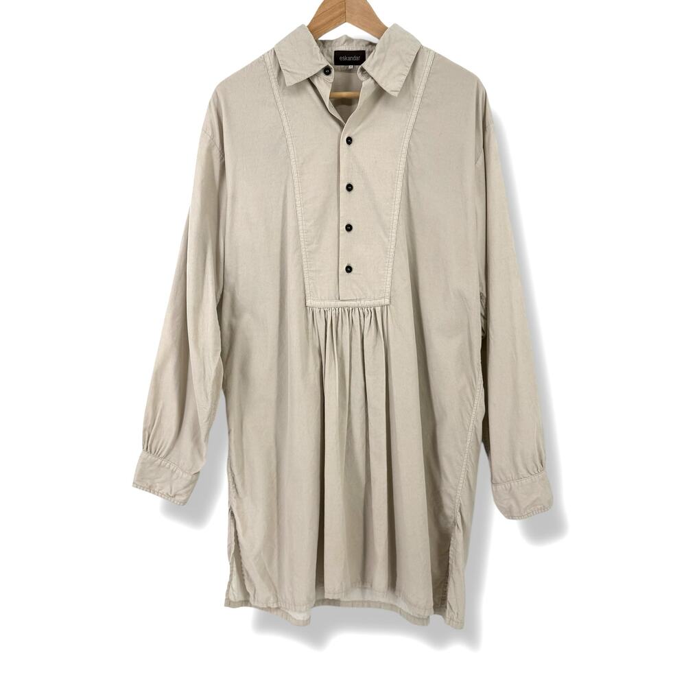 Eskandar Corduroy Tunic Dress Size 1 Medium Pleated Art To Wear Lagenlook